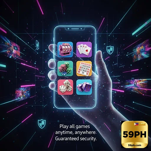 Mobile player enjoying casino games with 59ph rewards